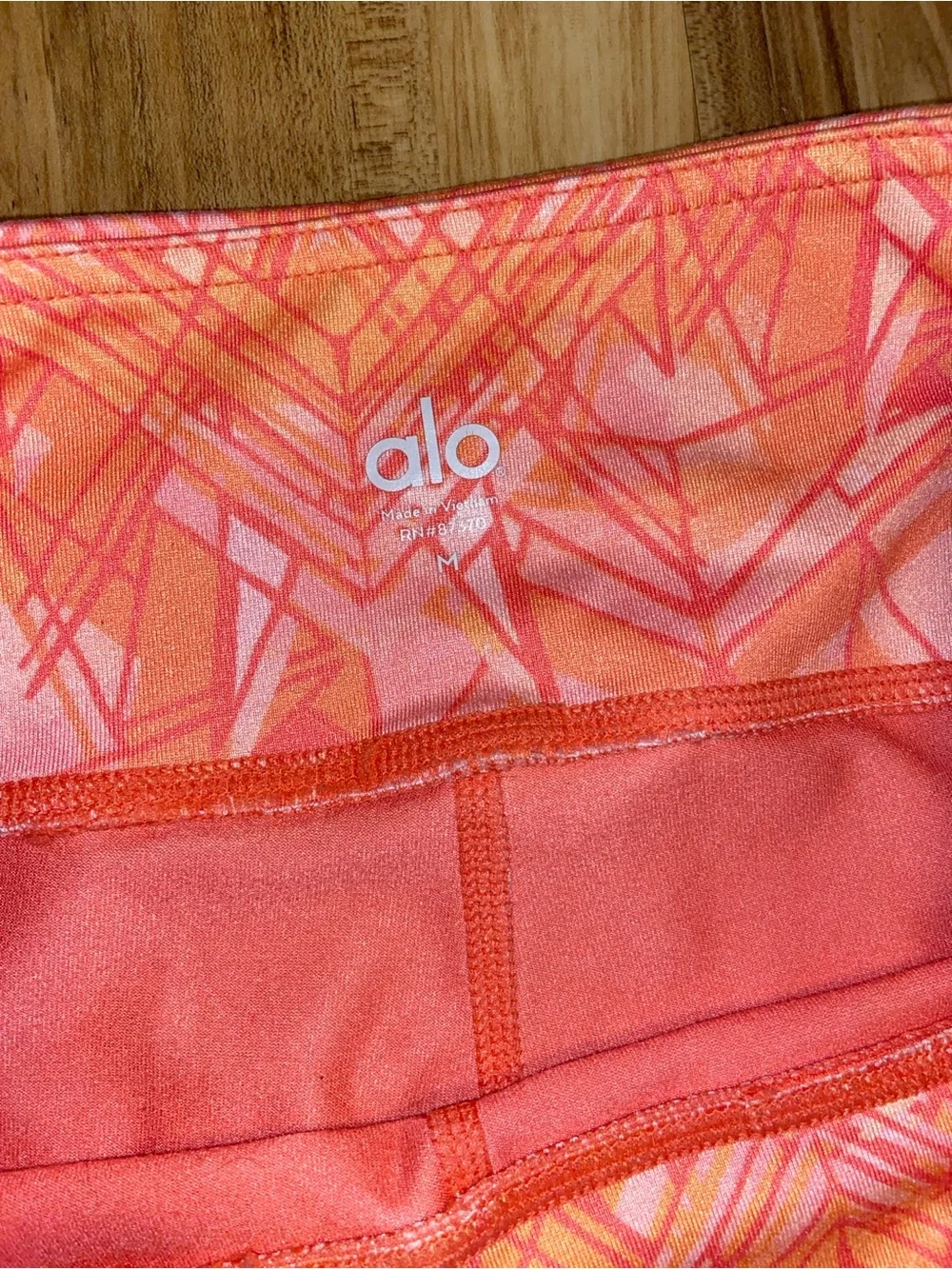 ALO Goddess Ribbed Coral Pattern and Gray Colorblock Leggings